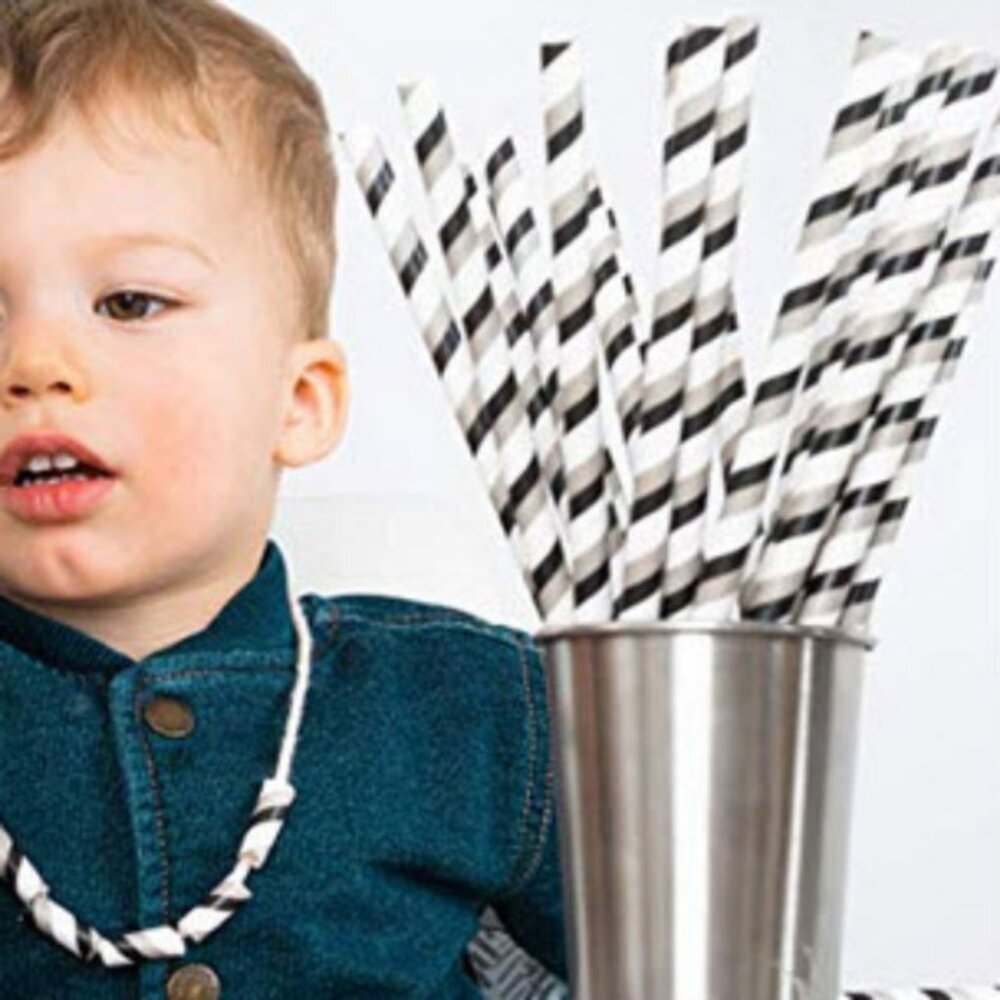 Black & Grey Pinstripe wide Party straws - Picture 8 of 8